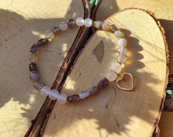 Heart Bracelet Botswana Agate Moonstone Security Peace Gold 6 mm