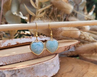 Amazonite Hearts Earrings Gold Heart Gemstone Earrings