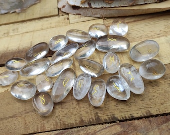 Rune Stone Set Rock Crystal Gold Runestones Oracle Stones