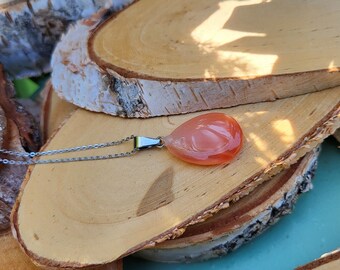 Agate necklace silver drops orange red apricot agate