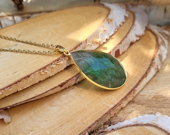 Fluorite drop necklace gold green fluorite gemstone necklace gemstone