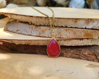 Jade drop necklace red jade gold gemstone necklace