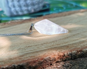 Gemstone Rock Crystal Point Pendant Chain Silver Rock Crystal Pen Silver Chain