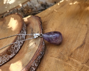 Amethyst Drop Necklace Silver Gemstone Necklace