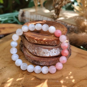 Selenite Cherry Blossom Jasper Bracelet 8 mm Beaded Gemstone Bracelet