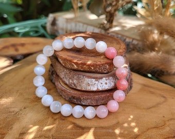 Selenite Cherry Blossom Jasper Bracelet 8 mm Pearl Gemstone Bracelet
