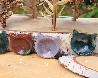 Ocean Jasper Cat Bowl Crystal Bowl Mini Bowl Kitty Gemstone Carving Tumbled Stone Cat