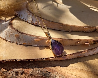 Amethyst drop necklace gold amethyst gemstone necklace