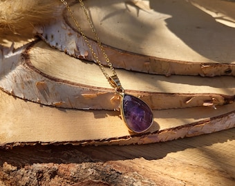 Amethyst teardrop necklace Gold amethyst gemstone necklace