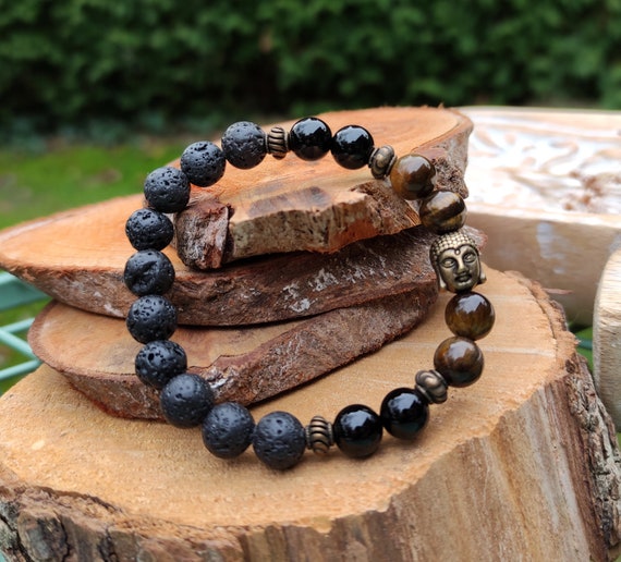 Lava & Black Onyx Buddha Head Bracelet – Uplift Beads
