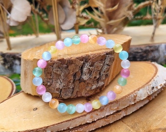 Selenite bracelet 6 mm beads rainbow gemstone bracelet