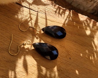 Tourmaline Drop Earrings, Gold Gemstone Earrings