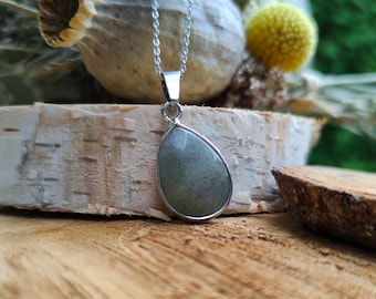 Labradorite Drop Necklace Silver Gemstone Necklace