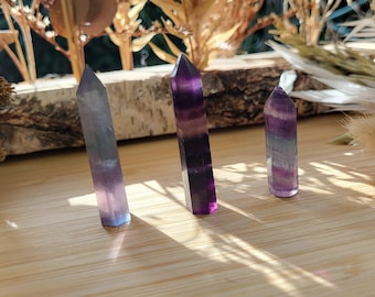 Fluorite tower, purple-blue obelisk gemstone, palm stone, point, yoga, chakra, Reiki