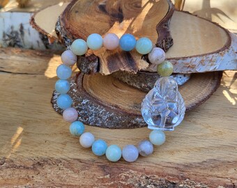 Buddha Bracelet Morganite Unique 8 mm Pearl Gemstone Bracelet