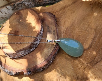 Aventurine Drop Necklace Silver Gemstone Necklace