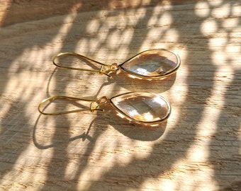 Earrings rock crystal earrings gold drop gemstone earrings clear rock crystal