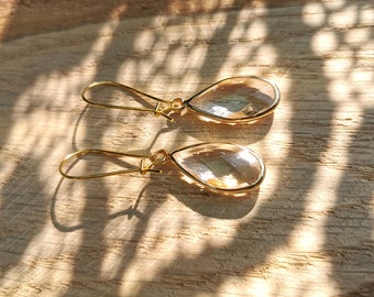 Earrings rock crystal earrings gold drop gemstone earrings rock crystal clear