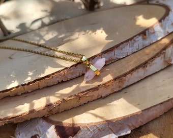 Rose Quartz Necklace Point Double Terminated Gold Rose Quartz Pen Gemstone Crystal Necklace