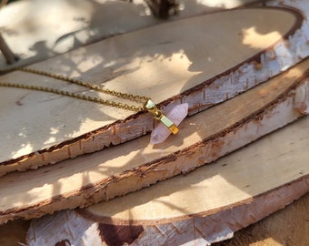 Rose Quartz Necklace Point Double Ended Gold Rose Quartz Pen Gemstone Crystal Necklace