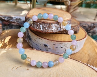 Aquamarine, Aventurine, Rose Quartz, Citrine Bracelet, 6 mm Beads, Gemstone Bracelet