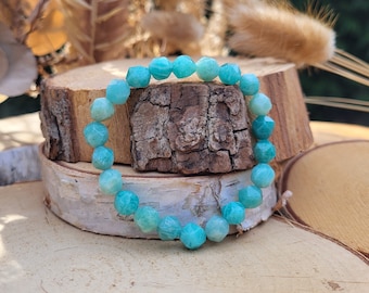 Amazonite Bracelet Diamond Cut 8 mm Pearl Gemstone Bracelet