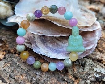 Buddha Bracelet Jade Citrine Jasper Amazonite Amethyst Unique 8 mm Pearl Gemstone Bracelet