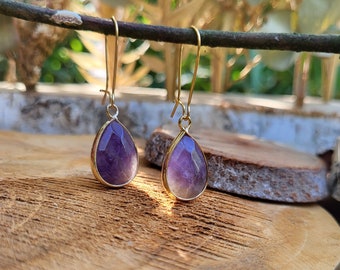 Amethyst drop earrings gold gemstone earrings gemstone earrings