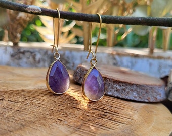 Earrings Amethyst Drop Earrings Gold Gemstone Earrings