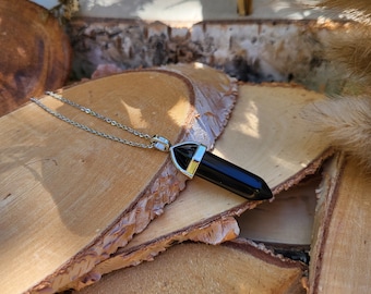 Tourmaline necklace. Black silver tourmaline pin gemstone necklace gemstone