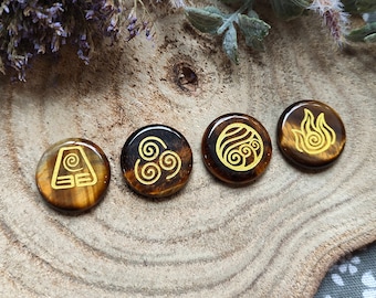 4 Elements Stones Set Tiger Eye Gemstones Water Air Earth Fire