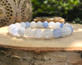 Rock crystal jade light blue bracelet 8 mm beads yoga meditation gemstone bracelet Lacooni