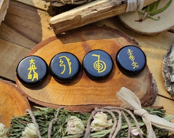 Reiki Symbols Stones Set Tourmaline Palm Stone Gemstone