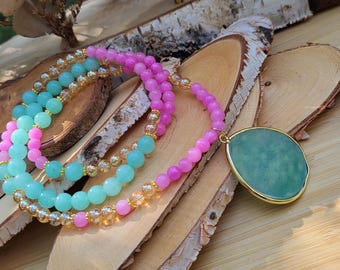 Aventurine Drop Mala Necklace 108 Beads Unique Jade Angel Aura Quartz 6 mm Gold Prayer Beads Meditation