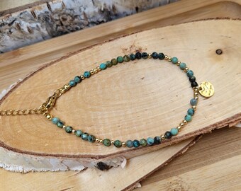 African Turquoise Bracelet 3mm Gold Gemstone Bracelet