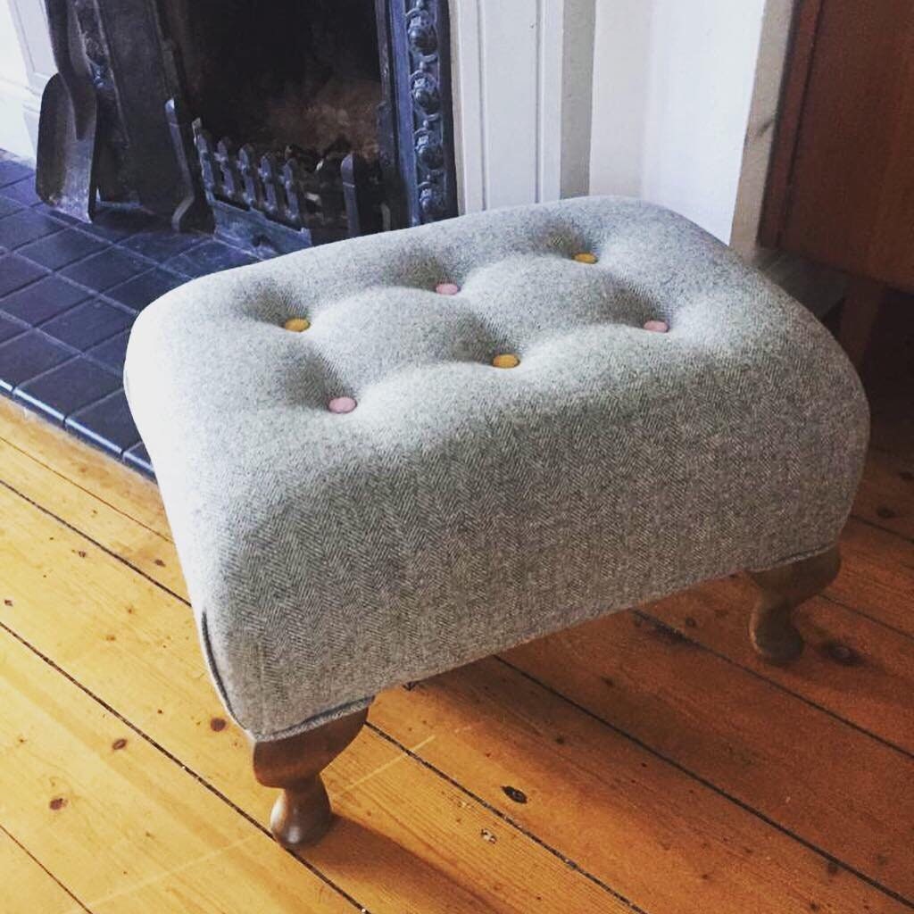 Grey Herringbone Wool Footstool Etsy