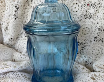 Heavy Azure Blue Indiana Glass Apothecary Jar