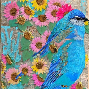 AI-generated junk journal printout - Blue bird with flowers
