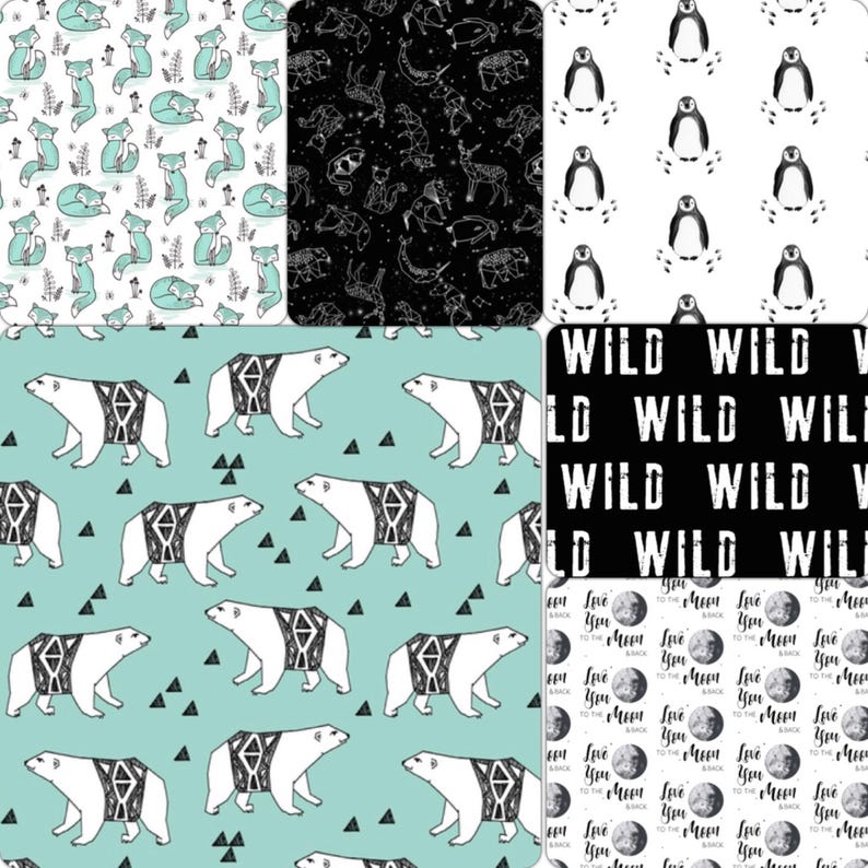 Arctic Animal Baby Bedding Set Black Mint White Crib Image 0