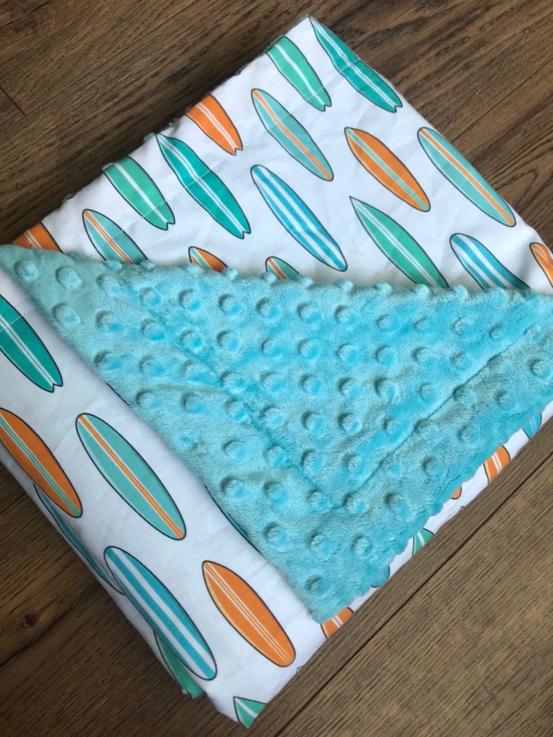 Tropical Surfer Baby Blanket Surf Board Minky Blanket Etsy