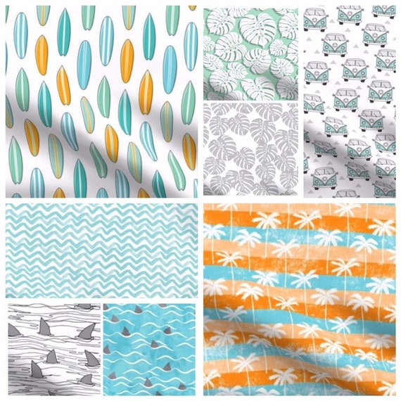 Tropical Surfer Crib Bedding Set Tropical Floral Toddler Etsy