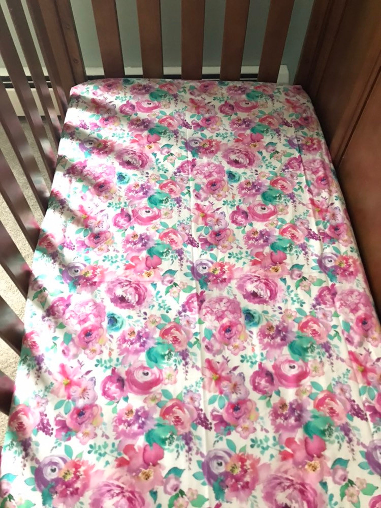 Purple Floral Fitted Crib Sheet Pink Floral Fitted Crib Etsy