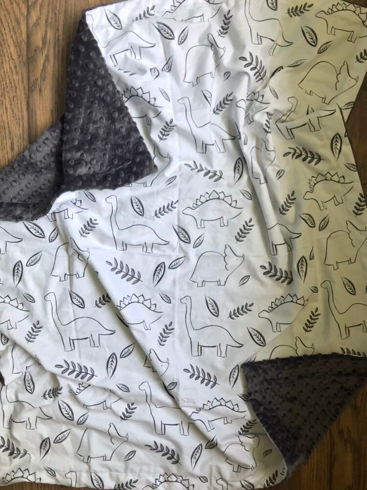 Dinosaur Baby Blanket Dinosaur Minky Blanket Dinosaur Crib Etsy
