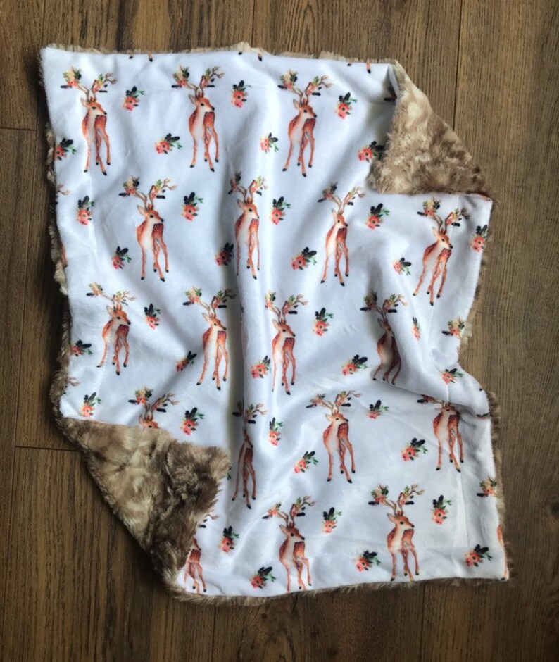 Deer Floral Baby Blanket Minky Floral Baby Girl Blanket Etsy