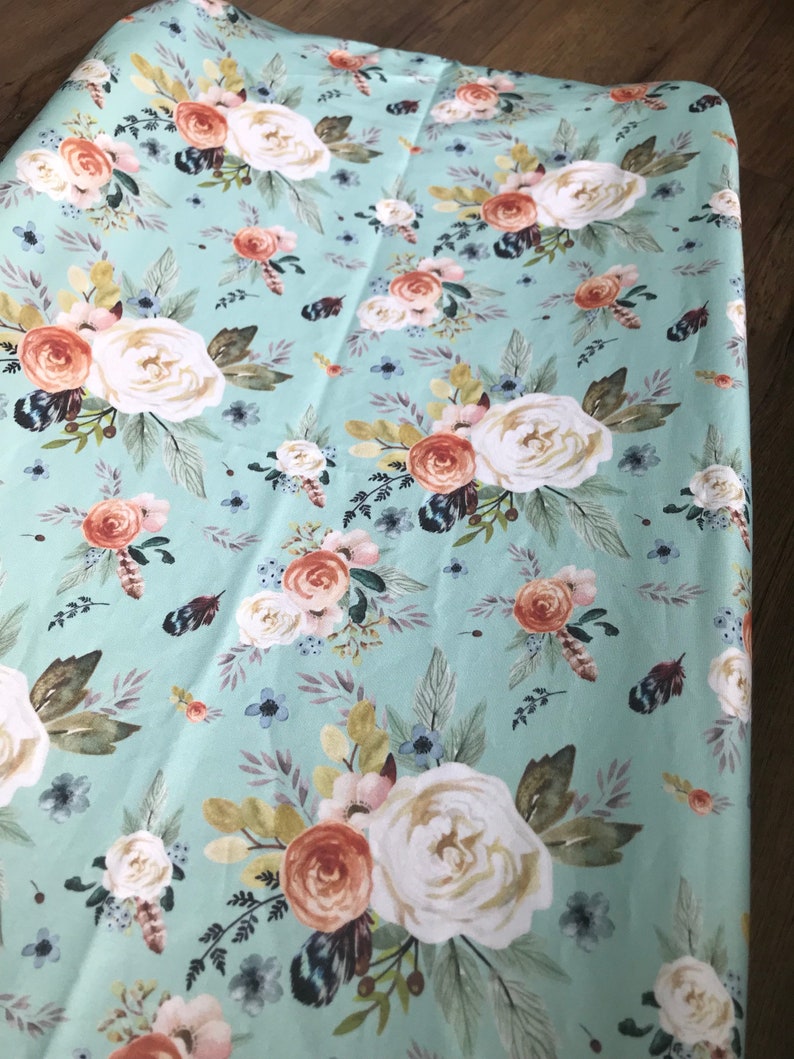 Mint Floral Fitted Crib Sheet Floral Changing Pad Cover Etsy