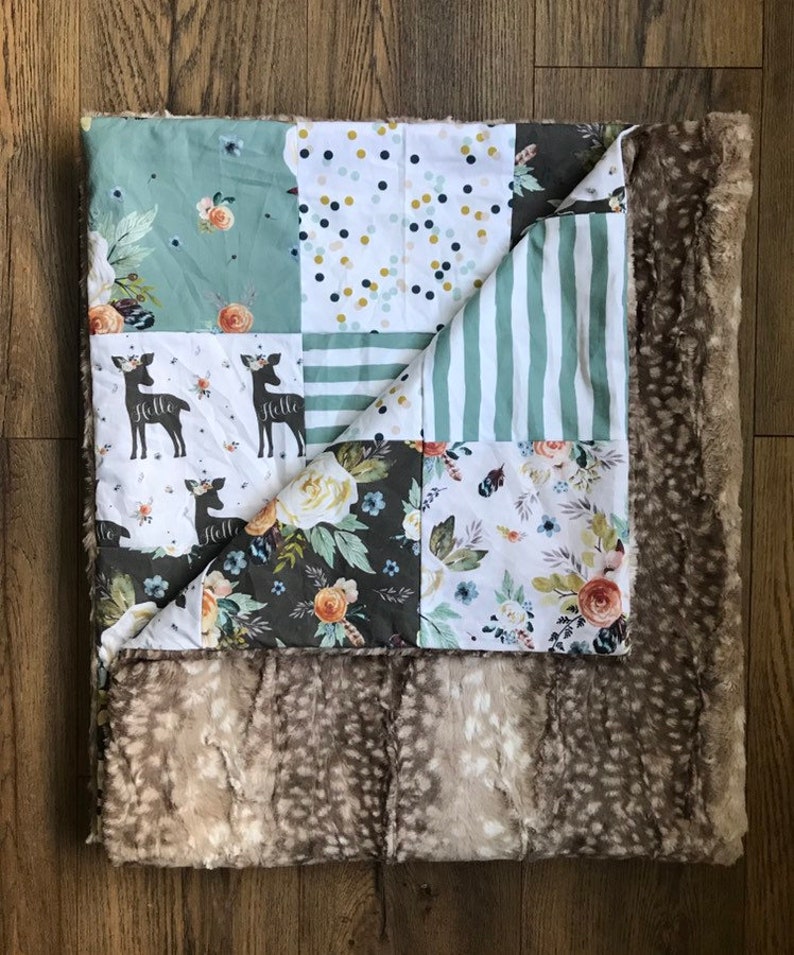 Woodland Fawn Patchwork Baby Blanket Faux Fawn Fur Baby Etsy