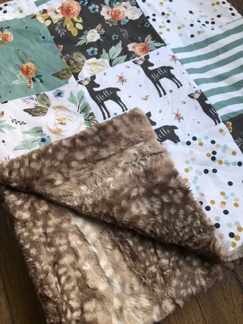 Woodland fawn patchwork baby blanket faux fawn fur baby  etsy Woodland fawn patchwork baby blanket faux fawn fur baby  etsy