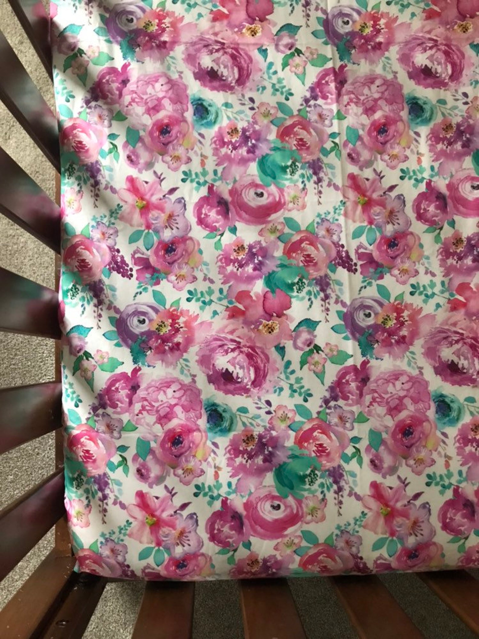 Purple Floral Fitted Crib Sheet Pink Floral Fitted Crib Etsy