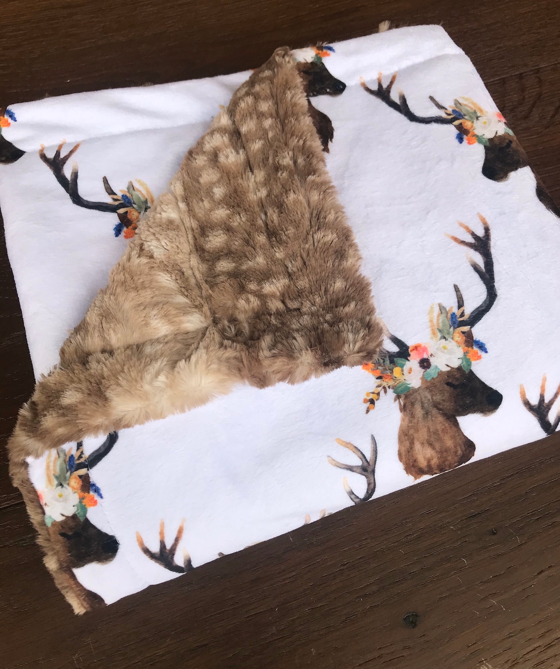 Floral Deer Baby Girl Blanket Faux Fawn Fur Baby Blanket Etsy
