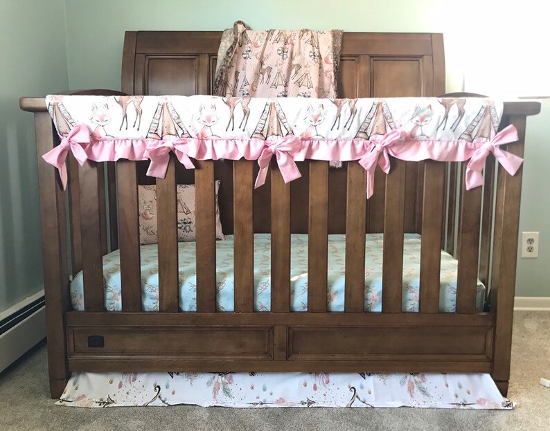 Fox and Deer Woodland Crib Bedding Set Watercolor Floral Etsy
